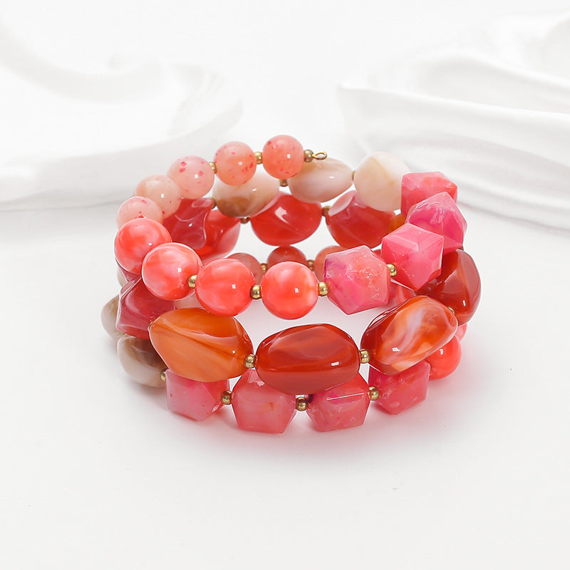 Wholesale Bohemian acrylic beaded bracelet multi-layered elastic bracelet